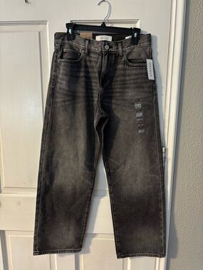 PacSun Men's Baggy Wide-Leg Black Mid Rise Denim Jeans Cotton Regular Fit